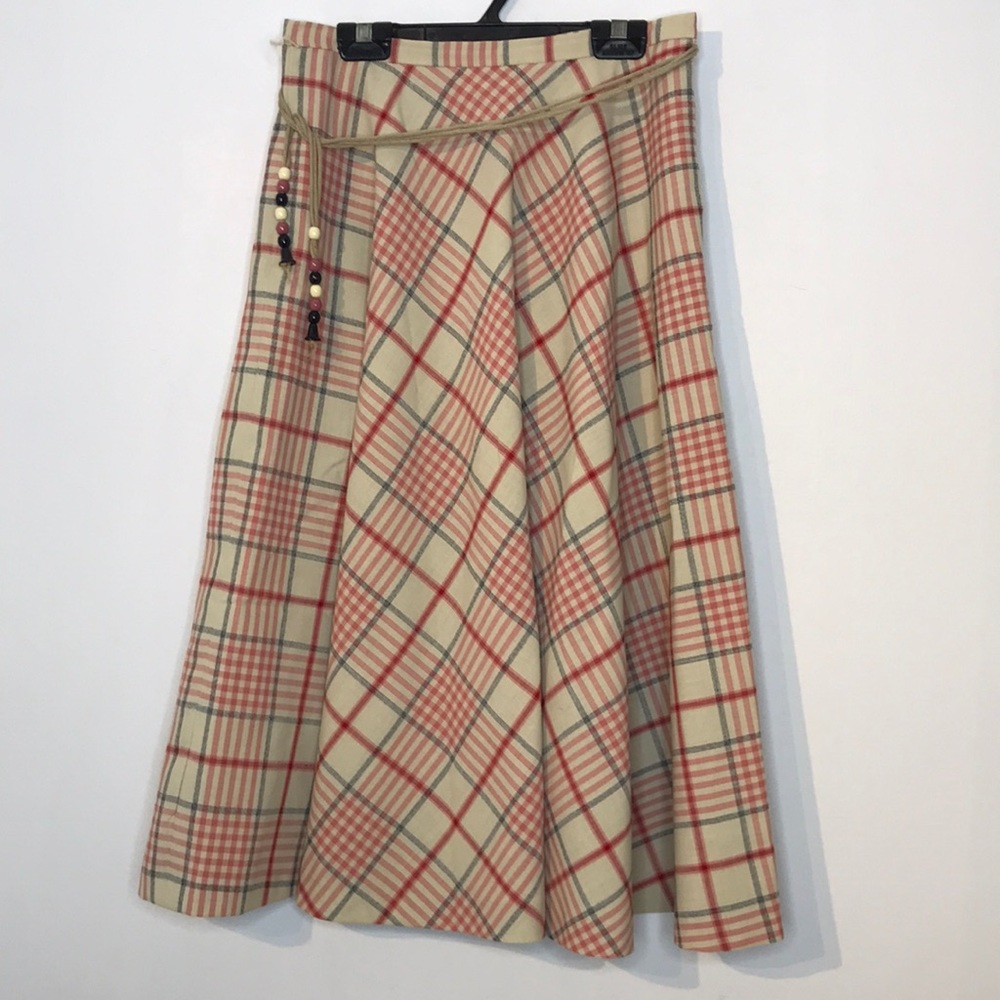 Vintage made in England plaid cotton midi skirt